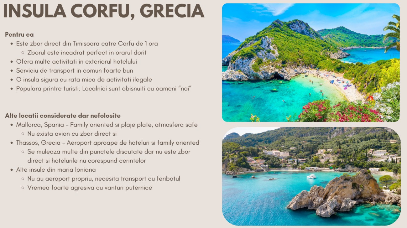 Slide 3: Insula Corfu — argumente pro si alternative considerate