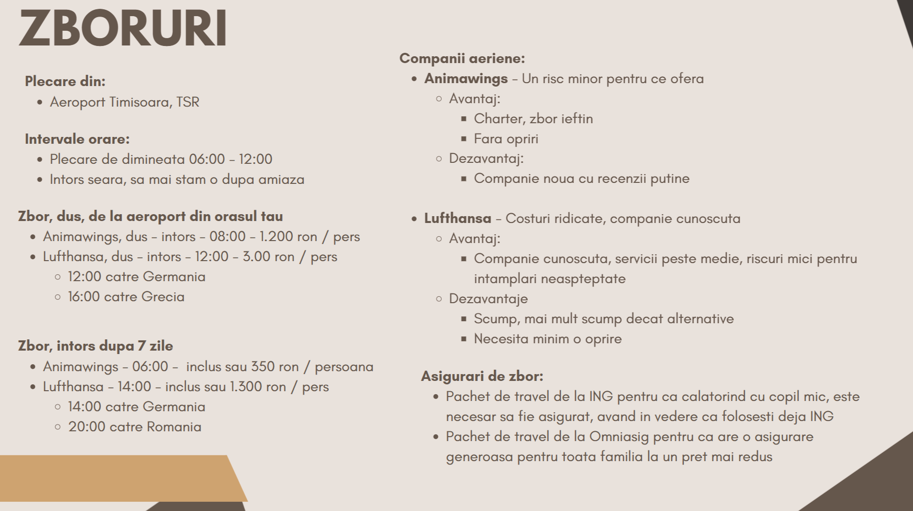 Slide 4: Zboruri — orare, companii aeriene, asigurari